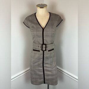 JB JULIE BROWN NYC Brown Plaid Suiting Career Sheath Dress Belted Waist NWT | 2